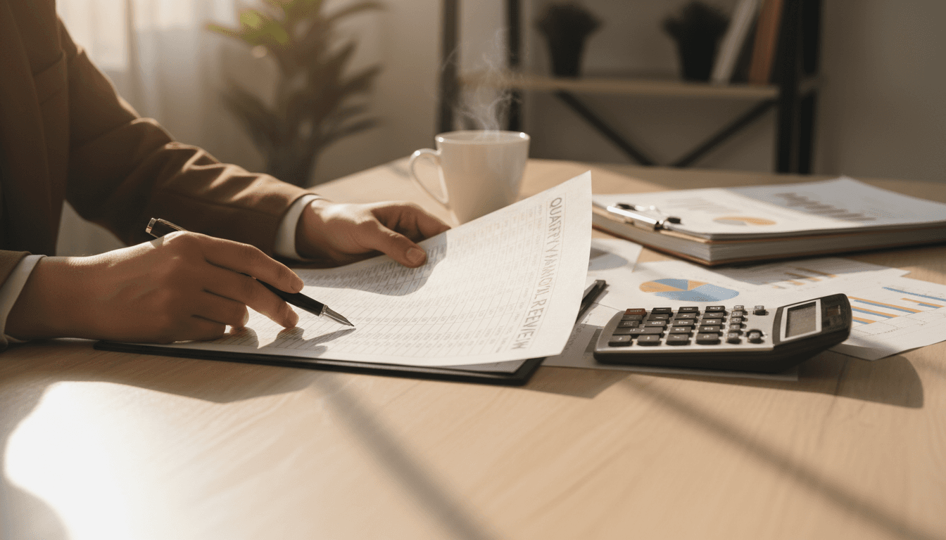 Professional hands reviewing financial documents and spreadsheets at a desk
