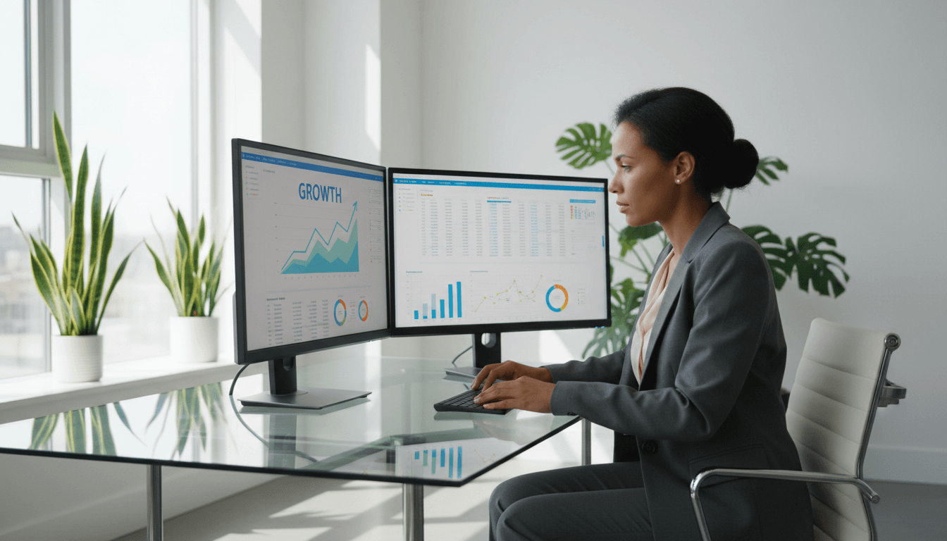 Bookkeeper reviewing financial records at desk